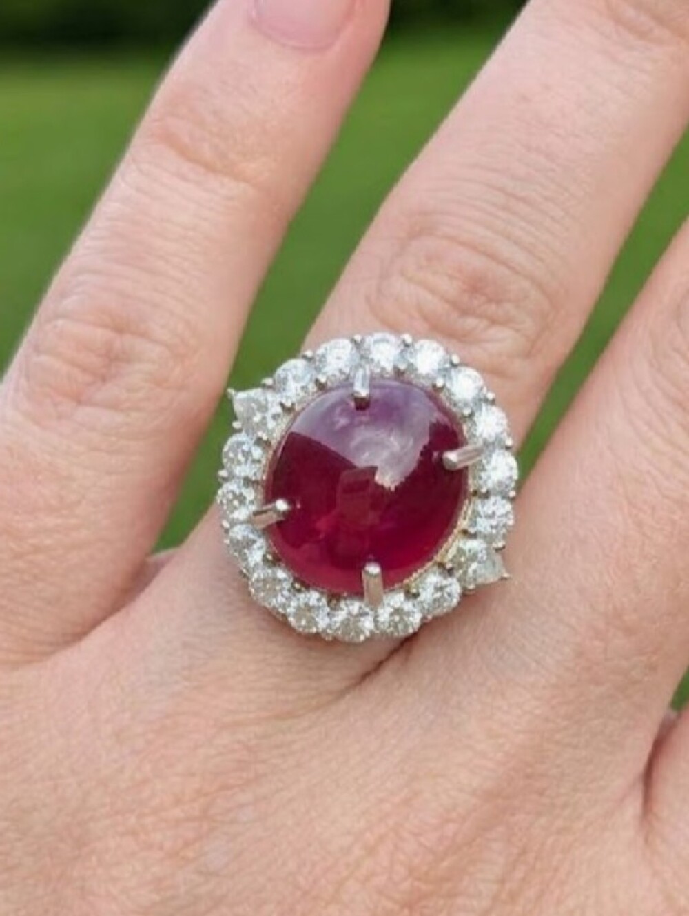 19.40ctw Madagascar Ruby & Moissanite Ring Rhodium Plated 925 Sterling Silver